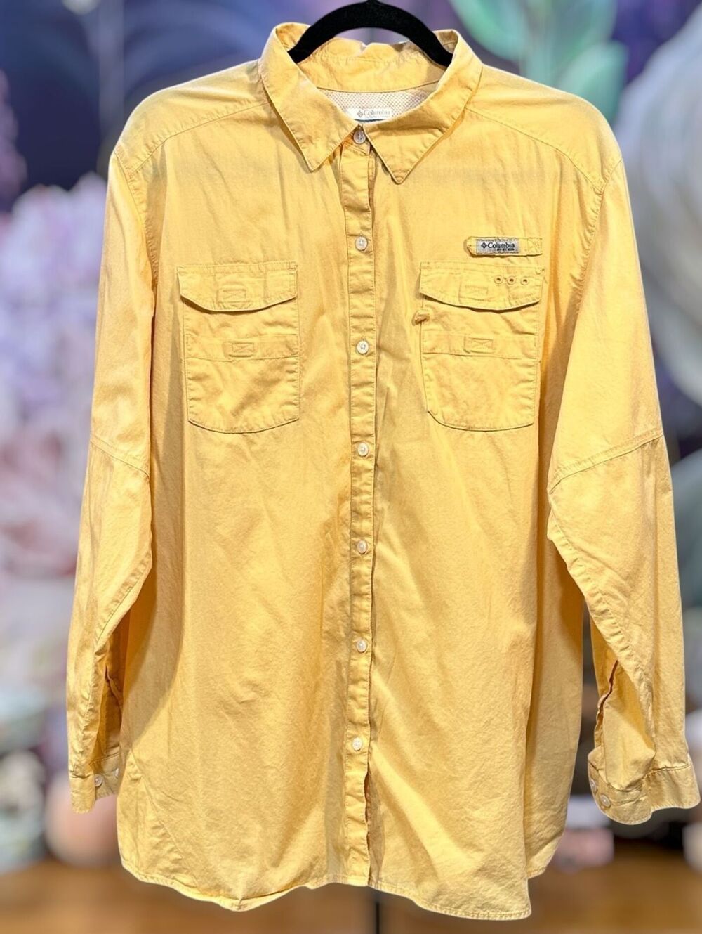 Columbia PFG 2X 100% Cotton Yellow Fishing Shirt Long Sleeve Vented Gorpcore